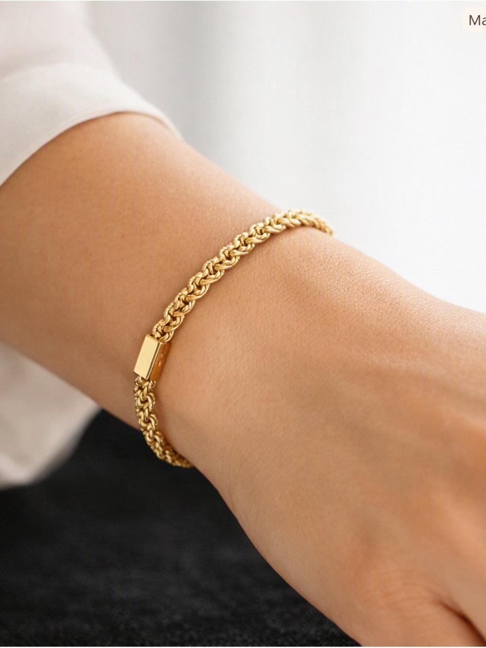 14K Solid Yellow Gold Rope Chain Bracelet 7 Inch, 3.9g Diamond Cut Twisted Rope